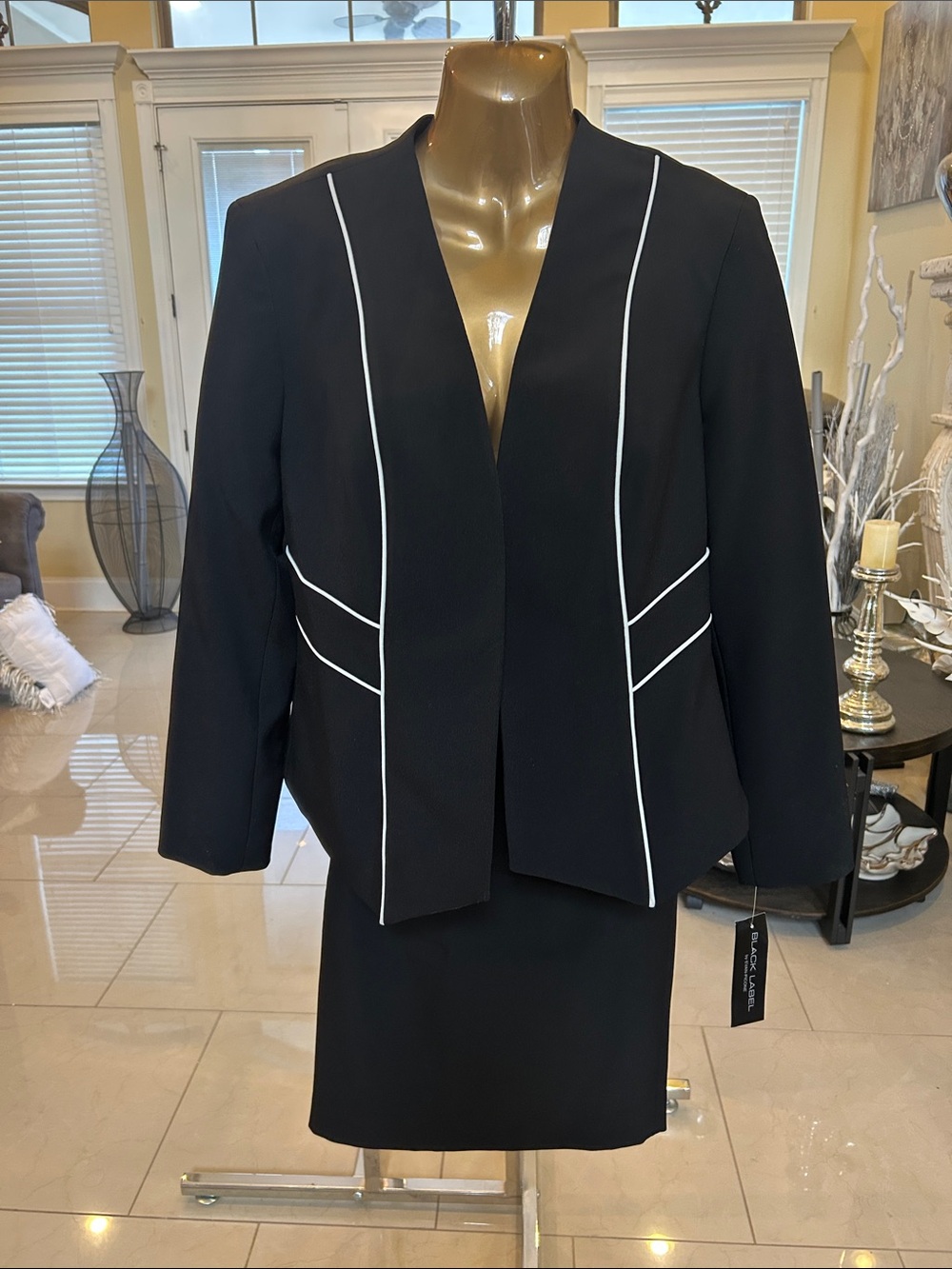 Black Label Black Blazer with White Piping